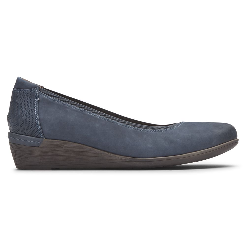 Rockport Women's Cobb Hill Devyn Wedge Pumps - Stone Blue - USA (0925GCJPO)